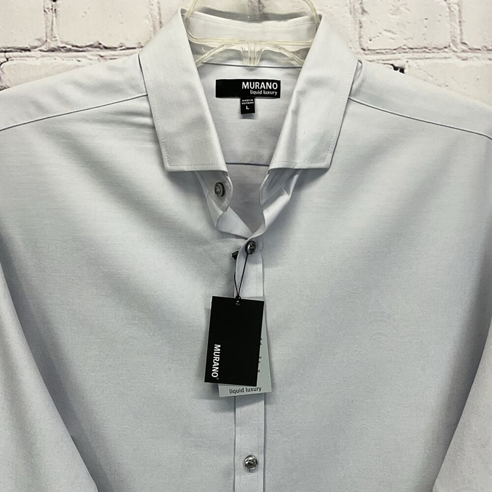 Murano Shirt Men's Size L Silver Paisley Liquid Luxury Button Down Business Soft - Picture 3 of 11